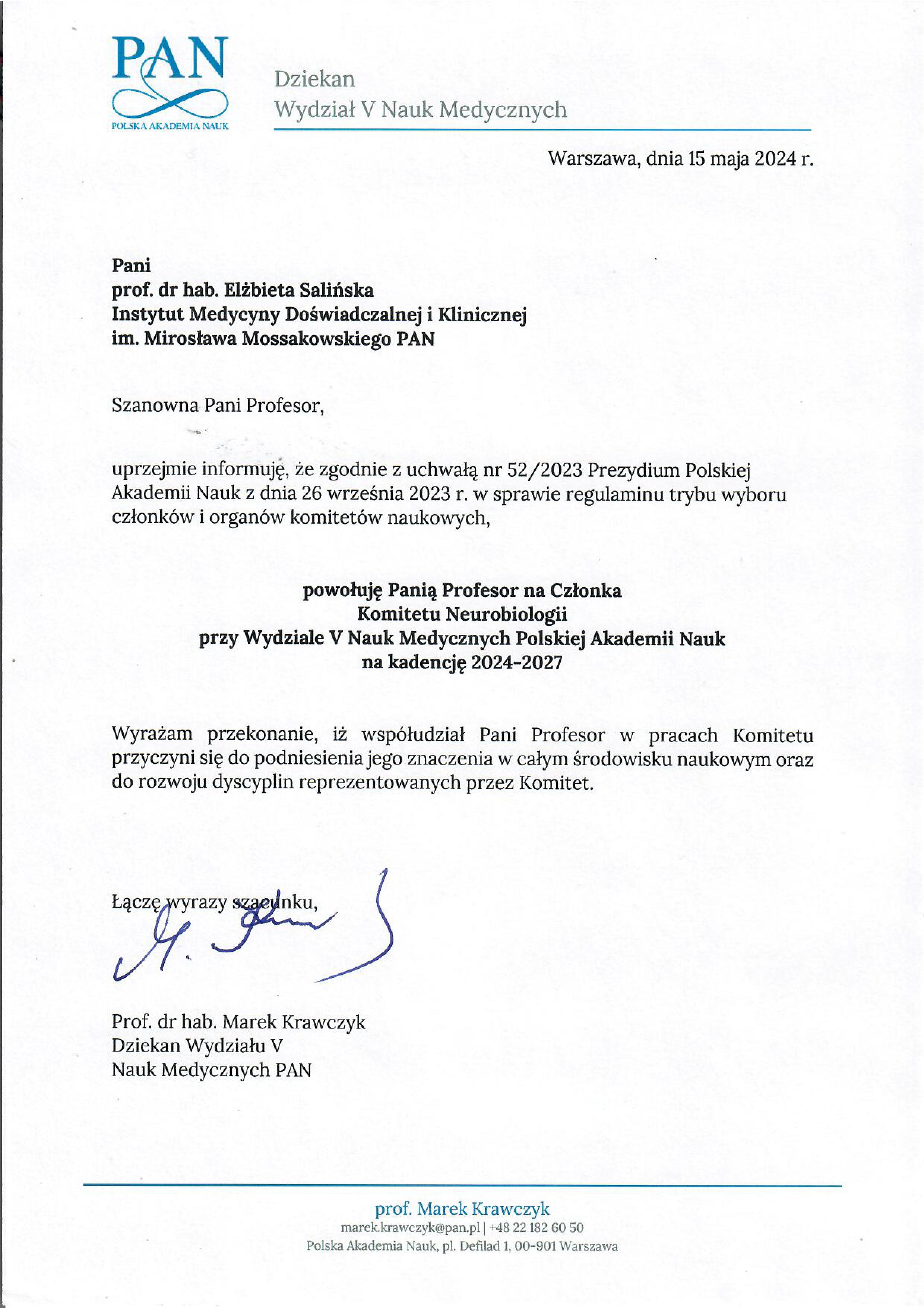 powołanie prof Salińska
